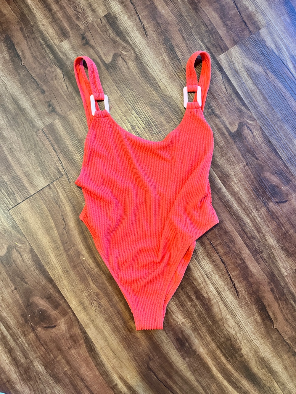 aerie Bright Pink Textured One-Piece Bodysuit NWOT Women’s size Large